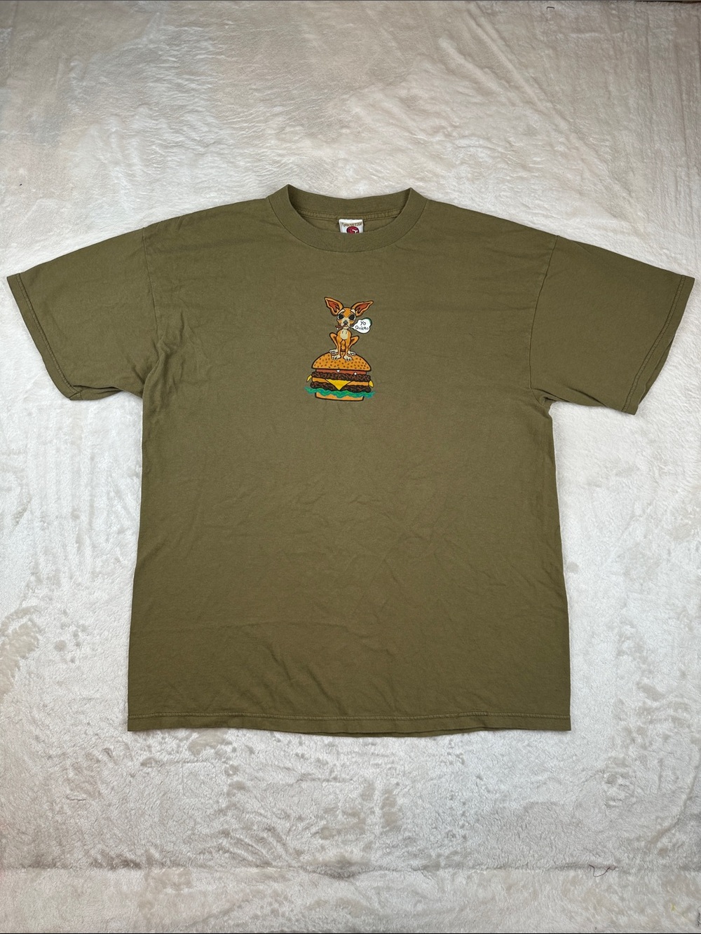 Vintage Over The Edge XL Cartoon Chihuahua Graphic T Shirt Olive Green | Novelty